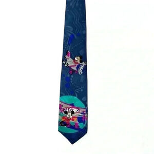 Vintage Disney Mickey Mouse Airplane Tie Silk | Navy Blue
